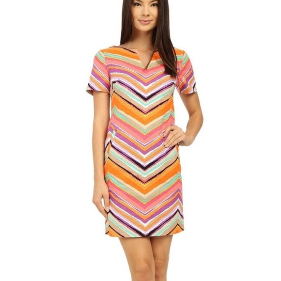 Trina Turk Aviva Chevron Coral Pastel Orange Zigzag Tunic Shift Slip Dress - 4 - Picture 1 of 12